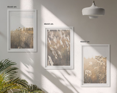 Bilder-3er-set mit rahmen Landschaftsgrasblumen Wärme