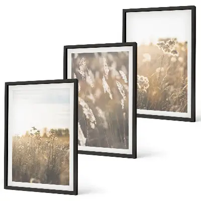 Landschaftsgrasblumen Wärme 3er-Set Bilder mit Rahmen