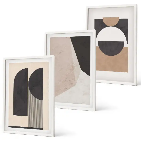 Abstrakte Formen in Beige und Braun 3er-Set Bilder mit Rahmen