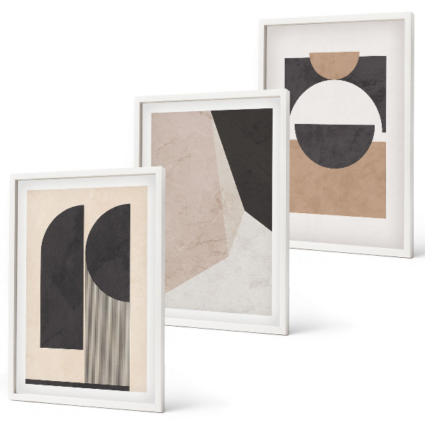 Bilder-3er-set mit rahmen Abstrakte Formen beige braun