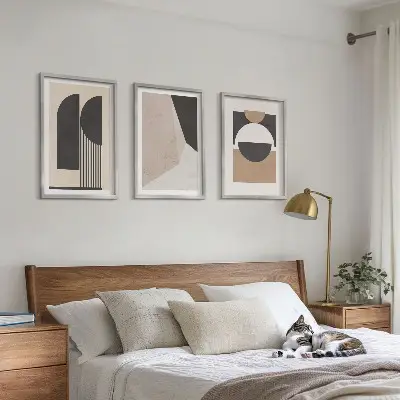 Abstrakte Formen in Beige und Braun 3er-Set Bilder mit Rahmen