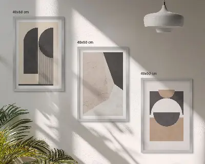 Abstrakte Formen in Beige und Braun 3er-Set Bilder mit Rahmen