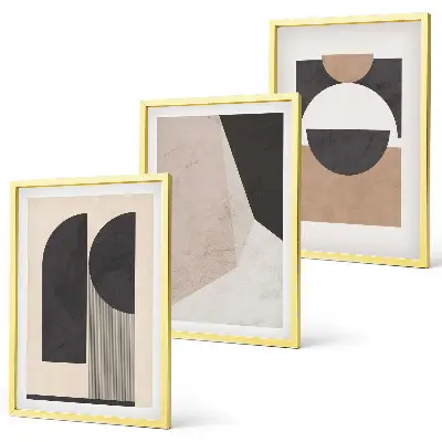 Abstrakte Formen in Beige und Braun 3er-Set Bilder mit Rahmen