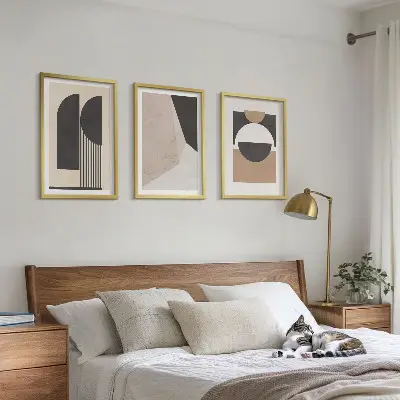 Abstrakte Formen in Beige und Braun 3er-Set Bilder mit Rahmen
