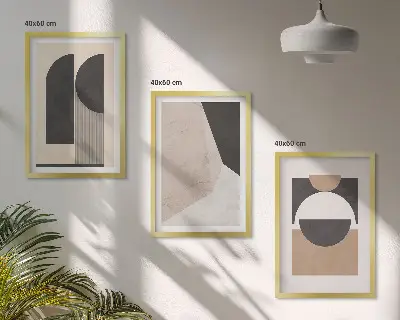 Abstrakte Formen in Beige und Braun 3er-Set Bilder mit Rahmen