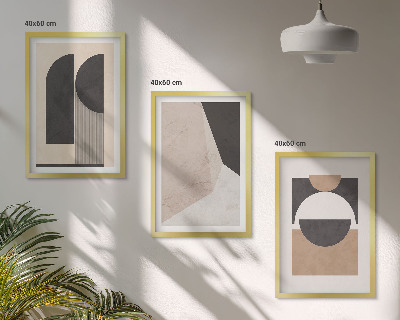 Bilder-3er-set mit rahmen Abstrakte Formen beige braun