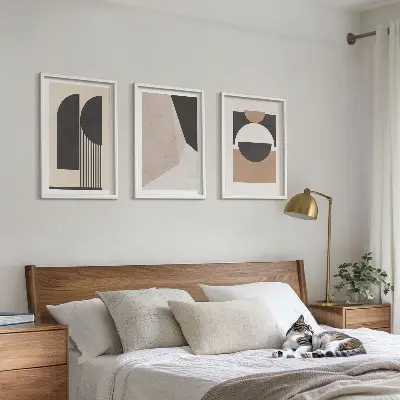 Abstrakte Formen in Beige und Braun 3er-Set Bilder mit Rahmen