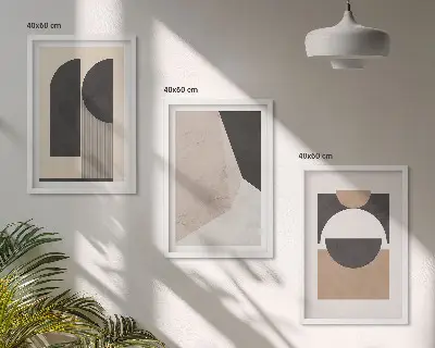Abstrakte Formen in Beige und Braun 3er-Set Bilder mit Rahmen