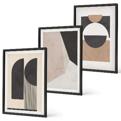 Abstrakte Formen in Beige und Braun 3er-Set Bilder mit Rahmen