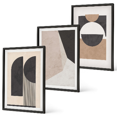 Bilder-3er-set mit rahmen Abstrakte Formen beige braun