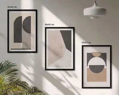 Abstrakte Formen in Beige und Braun 3er-Set Bilder mit Rahmen