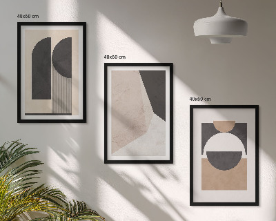 Bilder-3er-set mit rahmen Abstrakte Formen beige braun