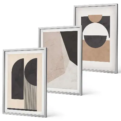 Abstrakte Formen in Beige und Braun 3er-Set Bilder mit Rahmen