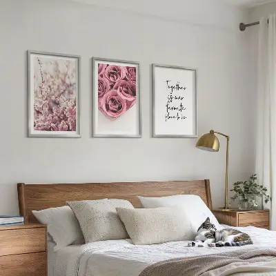 Blumensträuße aus Rosen mit Inschrift 3er-Set Bilder mit Rahmen