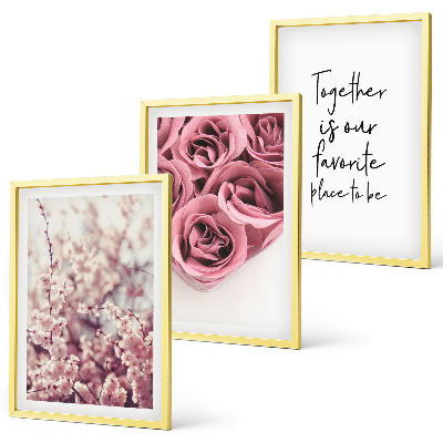 Bilder-3er-set mit rahmen Blumensträuße aus Rosen mit einer Inschrift