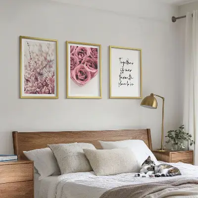 Blumensträuße aus Rosen mit Inschrift 3er-Set Bilder mit Rahmen