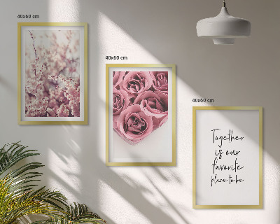 Bilder-3er-set mit rahmen Blumensträuße aus Rosen mit einer Inschrift