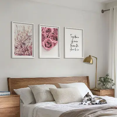 Blumensträuße aus Rosen mit Inschrift 3er-Set Bilder mit Rahmen