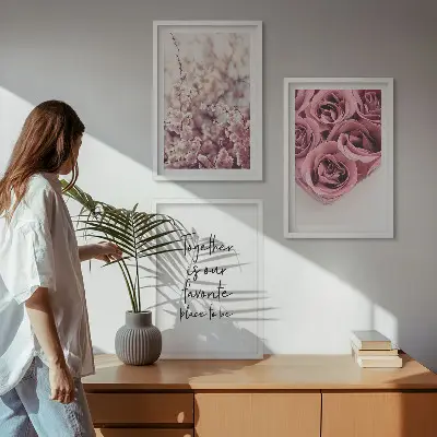 Blumensträuße aus Rosen mit Inschrift 3er-Set Bilder mit Rahmen