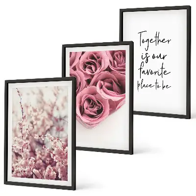 Blumensträuße aus Rosen mit Inschrift 3er-Set Bilder mit Rahmen