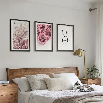 Blumensträuße aus Rosen mit Inschrift 3er-Set Bilder mit Rahmen