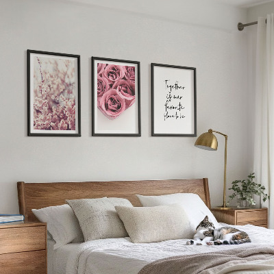 Bilder-3er-set mit rahmen Blumensträuße aus Rosen mit einer Inschrift