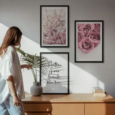Blumensträuße aus Rosen mit Inschrift 3er-Set Bilder mit Rahmen