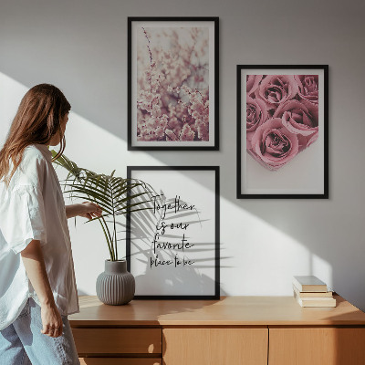 Bilder-3er-set mit rahmen Blumensträuße aus Rosen mit einer Inschrift