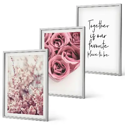 Blumensträuße aus Rosen mit Inschrift 3er-Set Bilder mit Rahmen