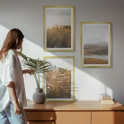 Gerahmtes Bilderset mit Motiven von Landschaften, Wiesen, Bergen und Seen