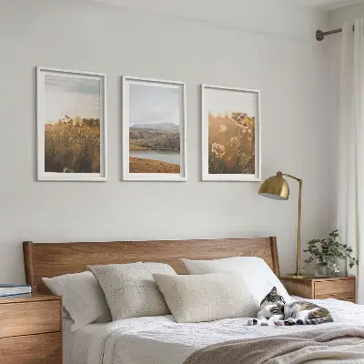 Gerahmtes Bilderset mit Motiven von Landschaften, Wiesen, Bergen und Seen