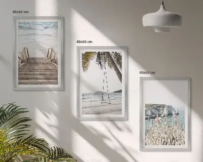 Strandtreppe aus Holz und Schaukel 3er-Set Wandbilder mit Rahmen