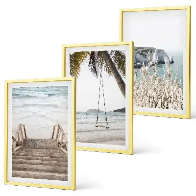 Strandtreppe aus Holz und Schaukel 3er-Set Wandbilder mit Rahmen