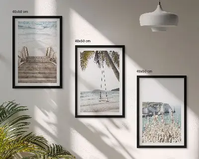 Strandtreppe aus Holz und Schaukel 3er-Set Wandbilder mit Rahmen