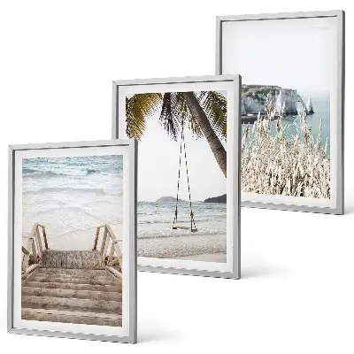 Strandtreppe aus Holz und Schaukel 3er-Set Wandbilder mit Rahmen