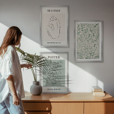 Bilder-3er-set mit rahmen Linien, Pflanzenmuster, Minimalismus