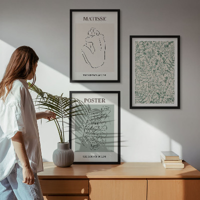 Bilder-3er-set mit rahmen Linien, Pflanzenmuster, Minimalismus