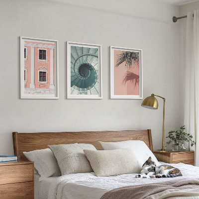 Gerahmtes bilderset Pastellfarbene Spiralarchitektur