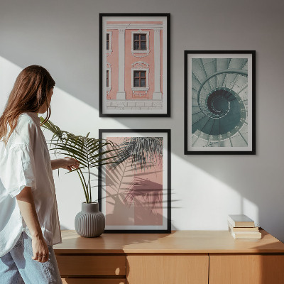 Gerahmtes bilderset Pastellfarbene Spiralarchitektur