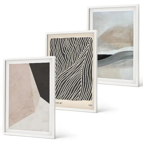 Abstrakte Muster in Beige und Grau 3er-Set Wandbilder inklusive Rahmen