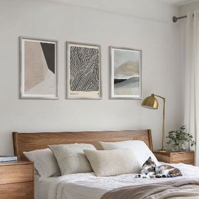 Bilder-3er-set mit rahmen Abstrakte Muster in Beige und Grau