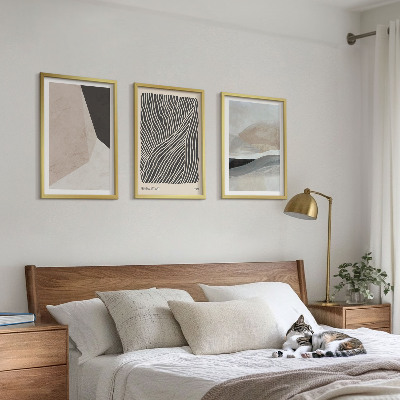 Bilder-3er-set mit rahmen Abstrakte Muster in Beige und Grau