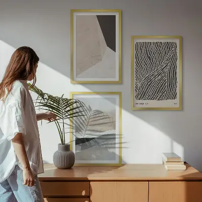 Abstrakte Muster in Beige und Grau 3er-Set Wandbilder inklusive Rahmen