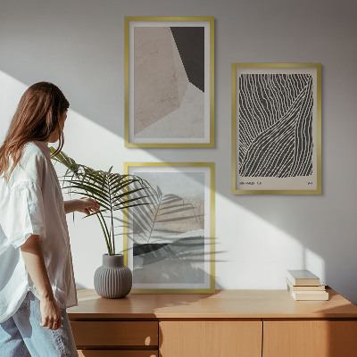 Bilder-3er-set mit rahmen Abstrakte Muster in Beige und Grau