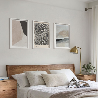 Bilder-3er-set mit rahmen Abstrakte Muster in Beige und Grau