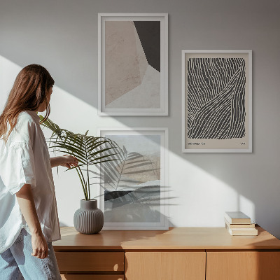 Bilder-3er-set mit rahmen Abstrakte Muster in Beige und Grau