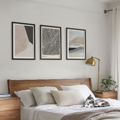 Bilder-3er-set mit rahmen Abstrakte Muster in Beige und Grau
