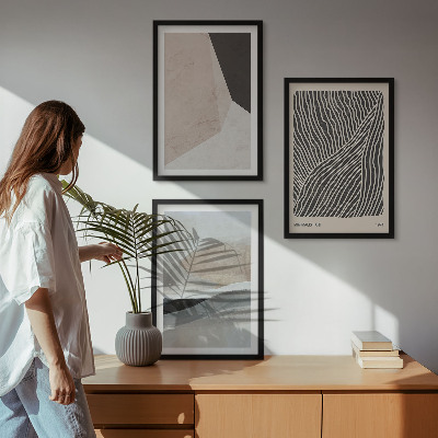 Bilder-3er-set mit rahmen Abstrakte Muster in Beige und Grau