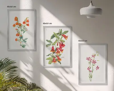 Gerahmtes Bilderset mit Vintage-Retro-Blumenmalerei