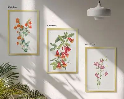 Gerahmtes Bilderset mit Vintage-Retro-Blumenmalerei